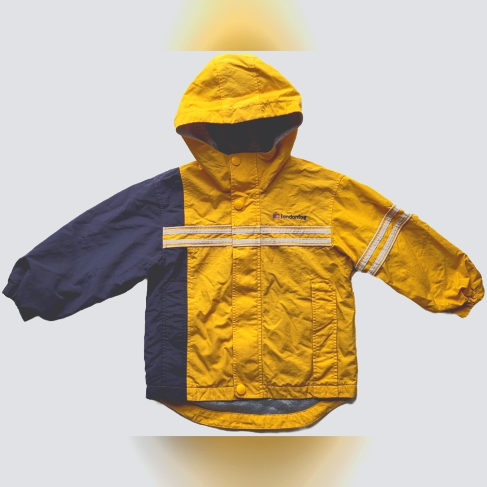 London Fog Jersey Lined Hooded Windbreaker Jacket - Yellow/Blue - M - EUC